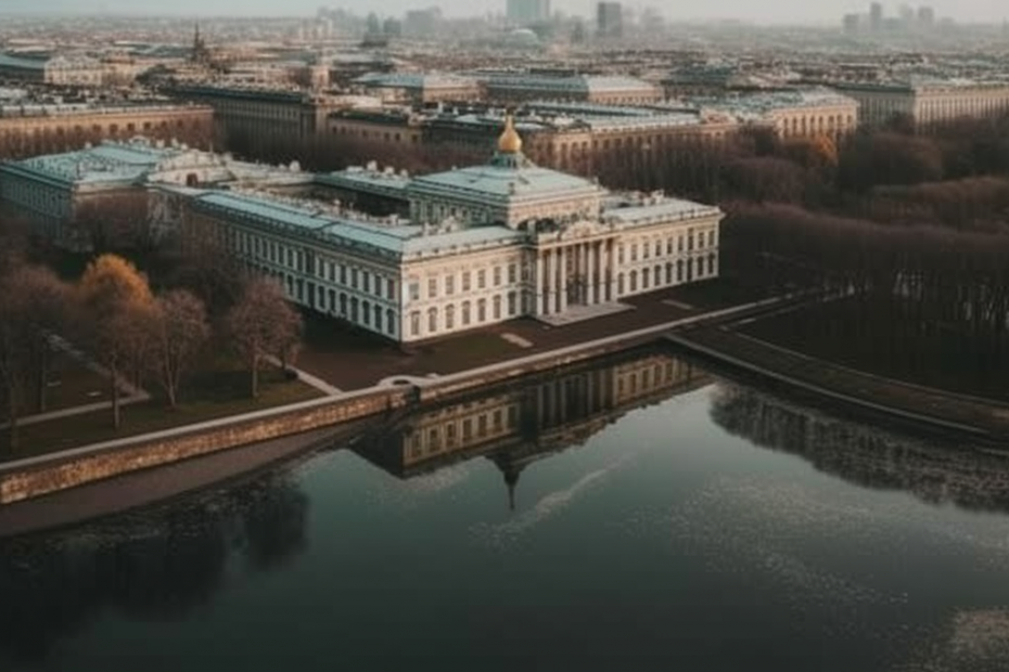 Вид сверху на набережную Санкт Петербурга